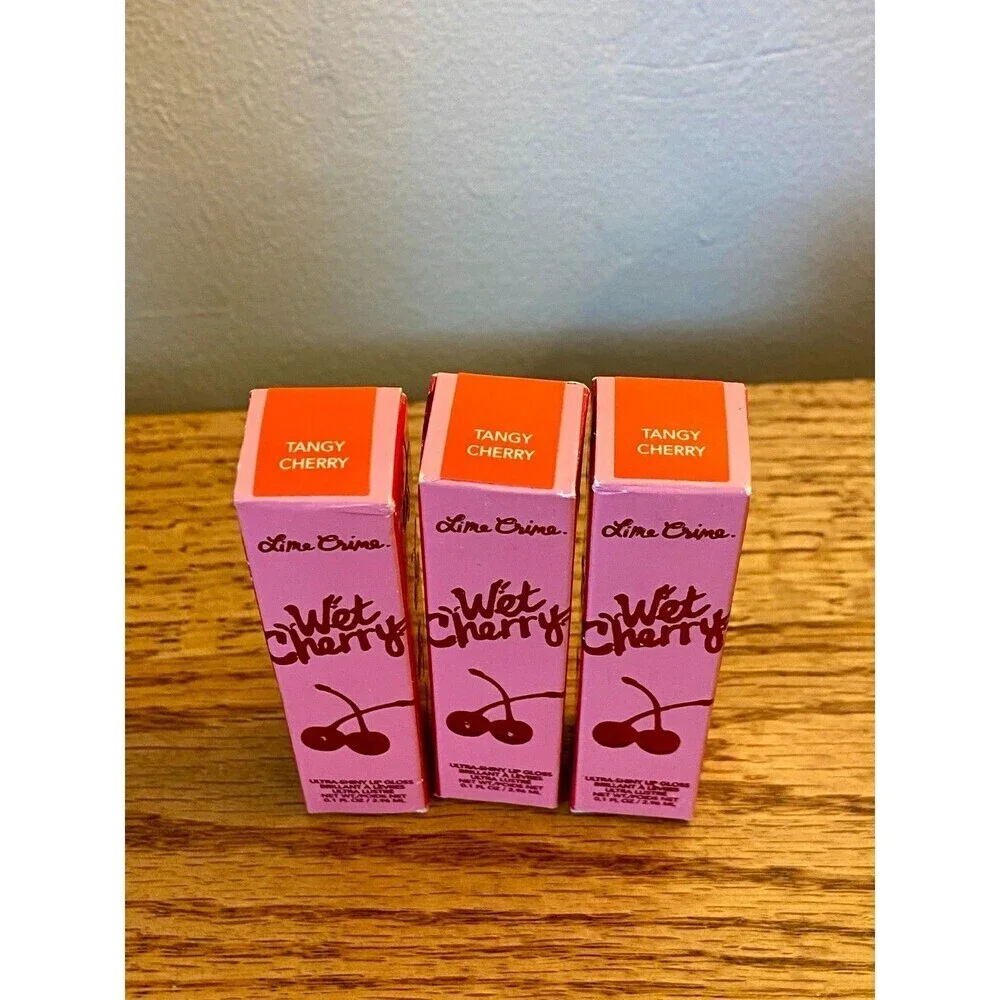 (3) Lime Crime Wet Cherry Lip Gloss TANGY CHERRY Full Size NEW SET Lot 3 Orange